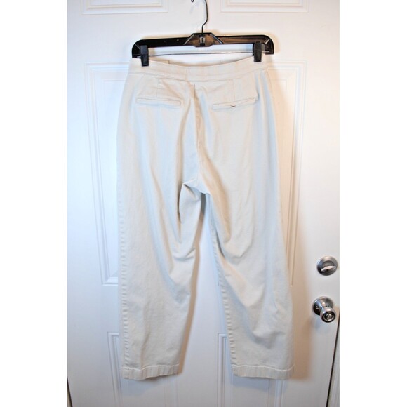 LL Bean Beige/Bone Khakis Side Button Zip Wide Straight Leg Trousers Sz 8P - Picture 4 of 5